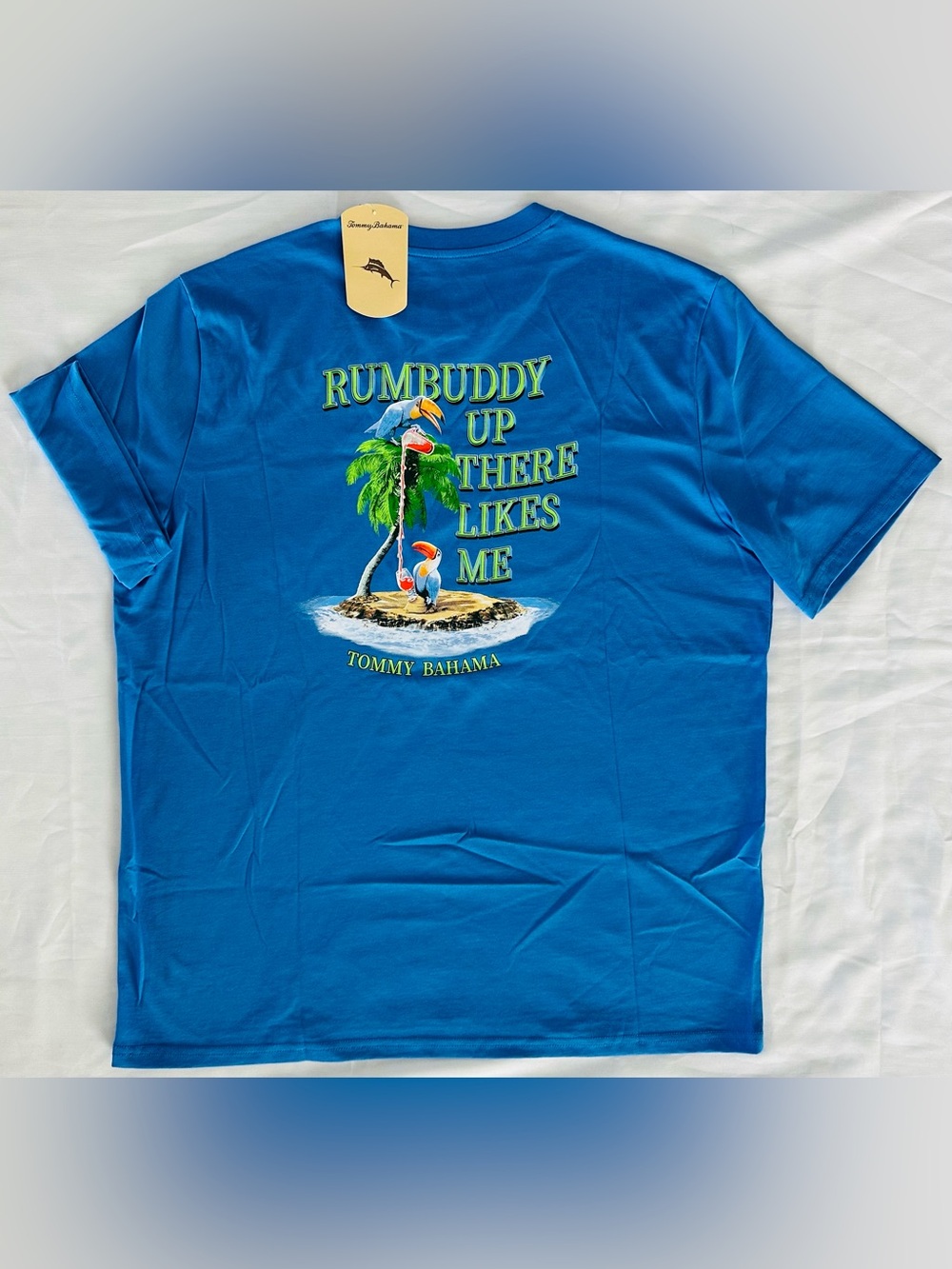 Tommy Bahama Men’s RUMBUDDY UP THERE LIKES ME Palace Blue T-Shirt Large NWT Rum